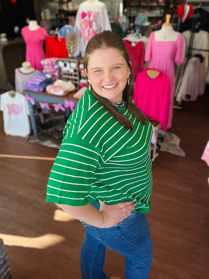 Striped Knit Short Sleeve Top