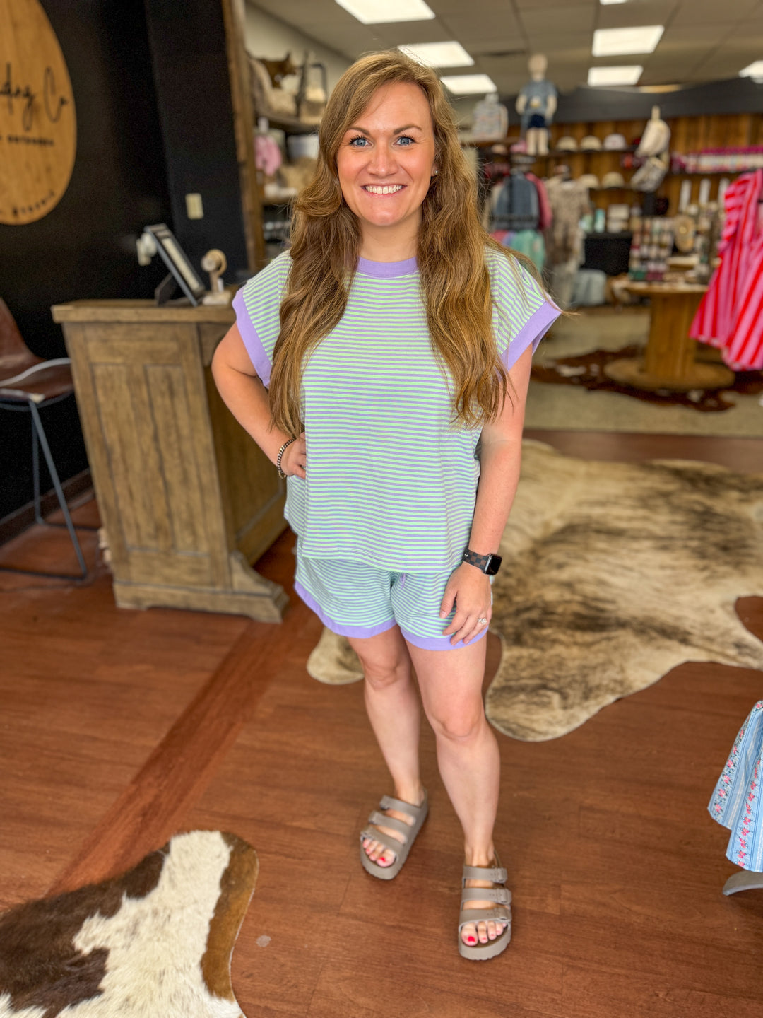 Striped Knit Top and Shorts Lounge Set