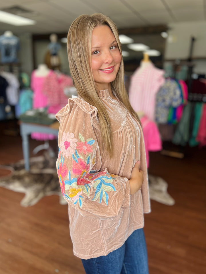 Velvet Embroidered Floral Top