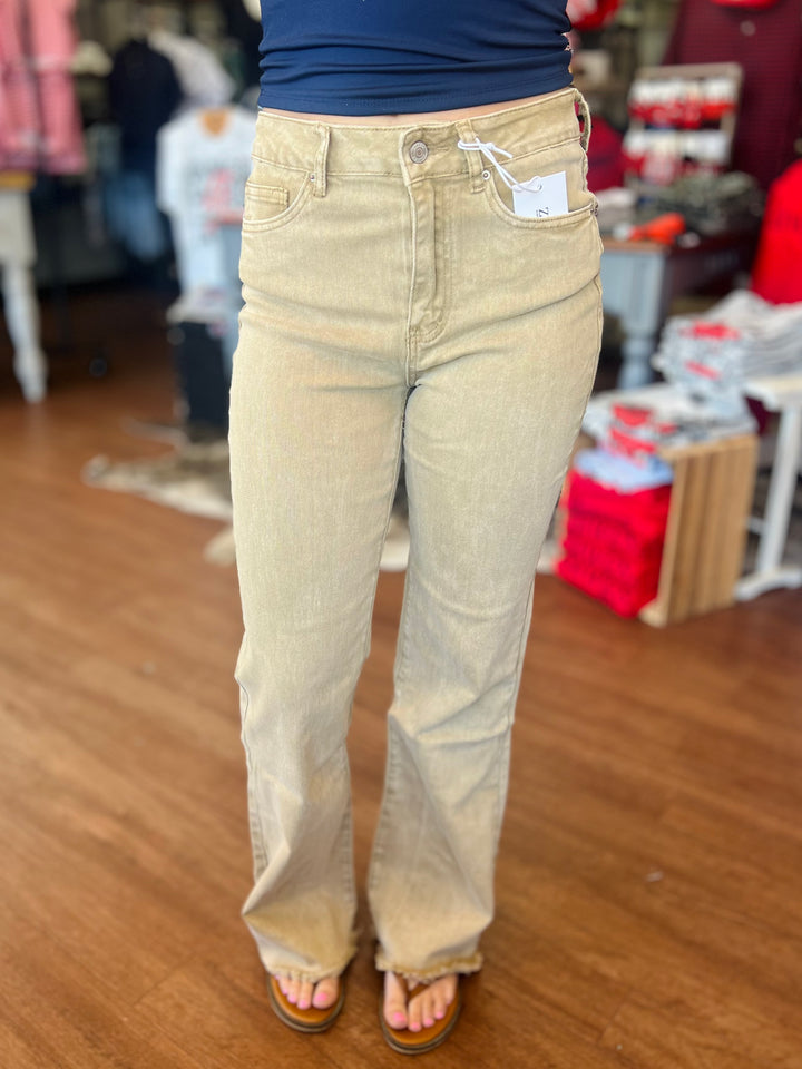 Ashley Acid Wash Frayed Cutoff Bootcut Pants