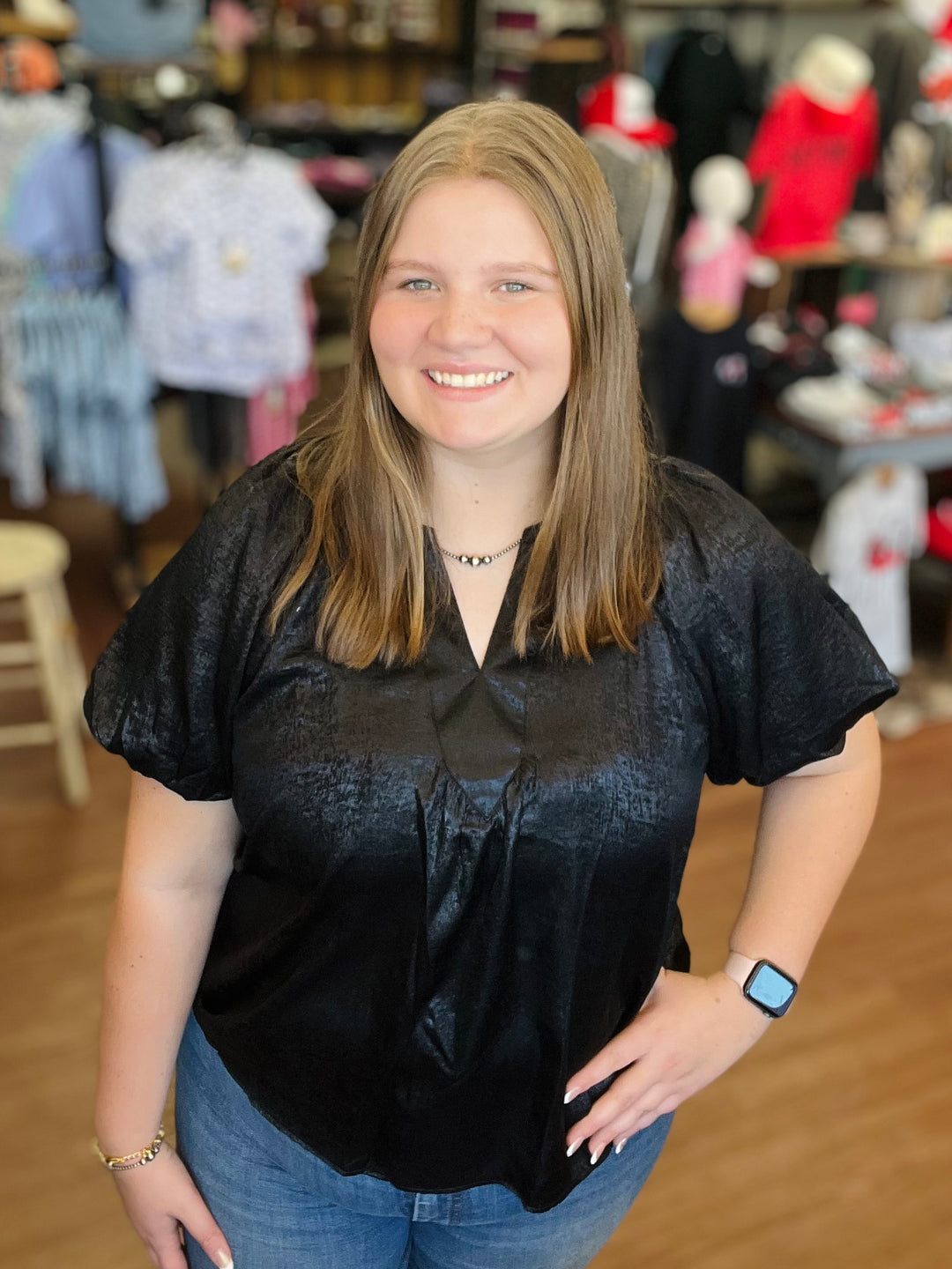 Metallic Puff Sleeve Blouse