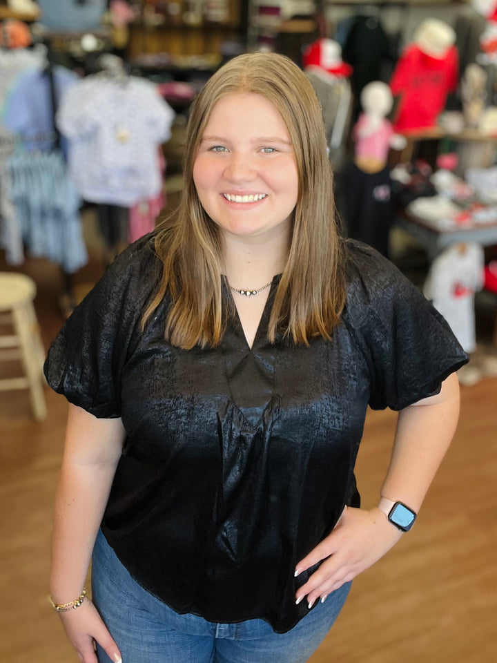 Metallic Puff Sleeve Blouse