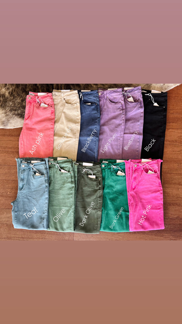 Ally Acid Washed High Waist Frayed Hem Flare Crop Pants