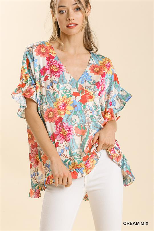 Floral Ruffle Hem Top