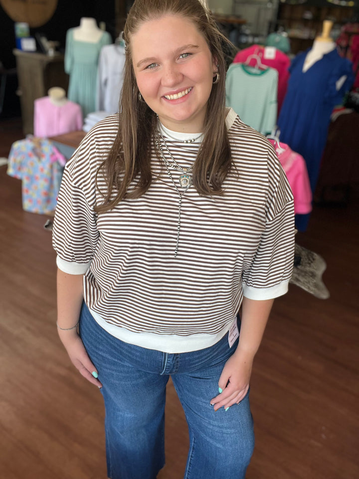 Kammie Striped 3/4 Sleeve Top