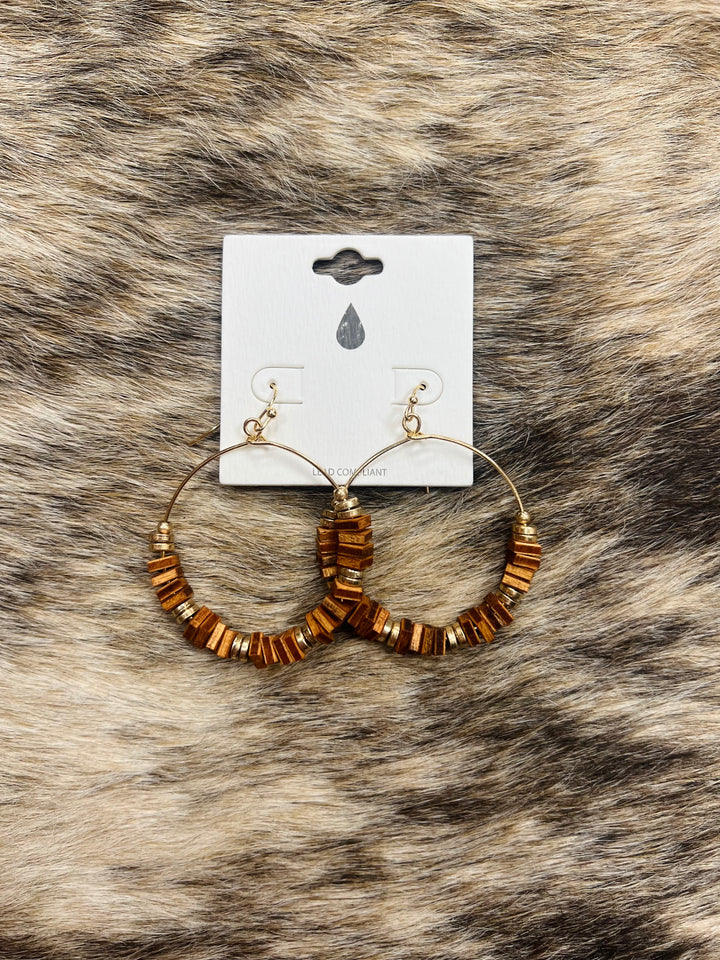 Wood Square Link Wire Earrings