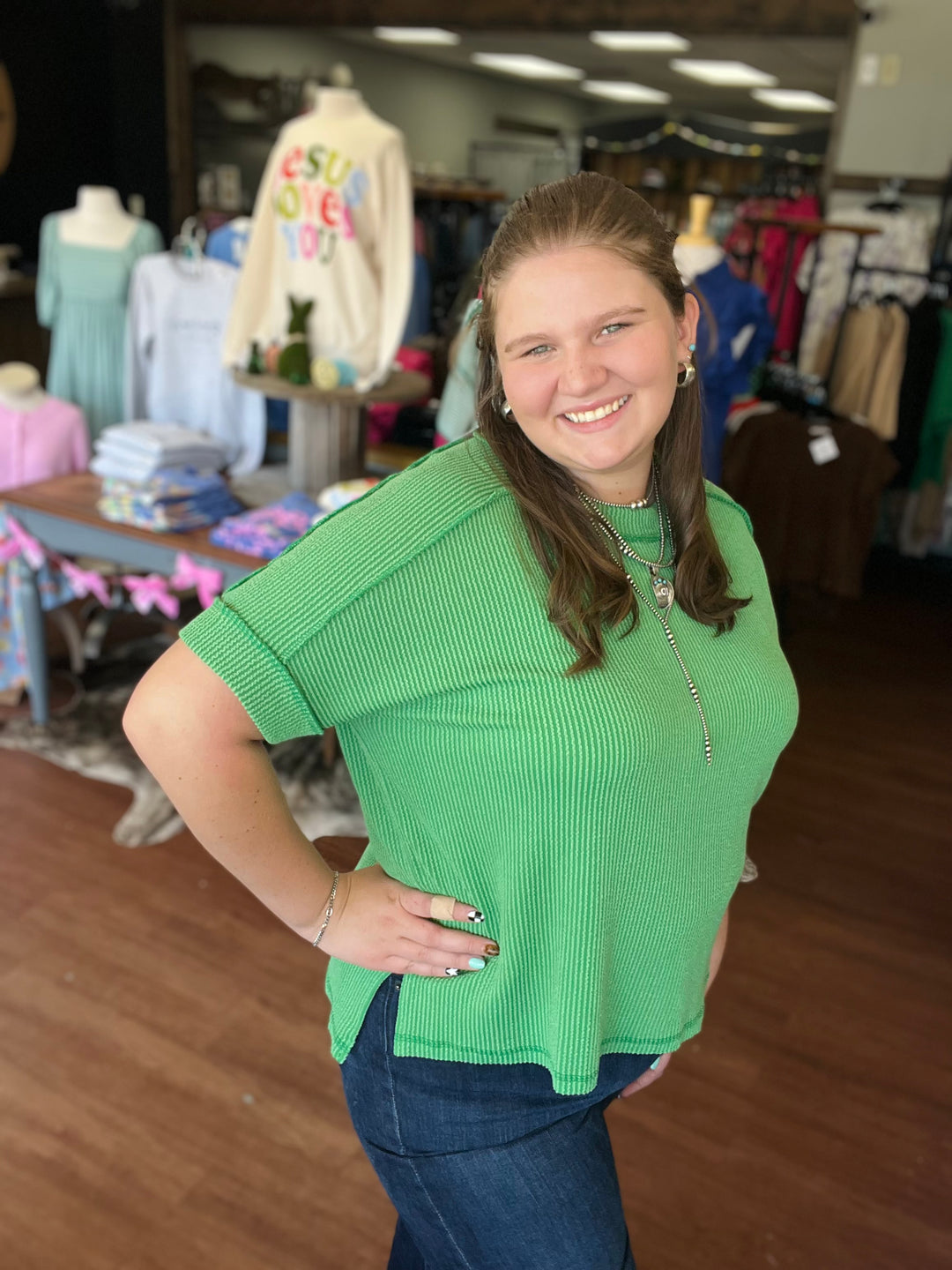 Carrie Corded Rib Cuff Sleeve Raw Edge Top