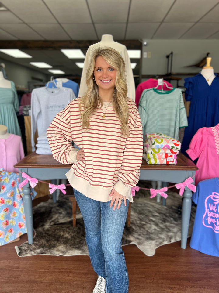 Stripe Comfy Casual Oversized Knit Top