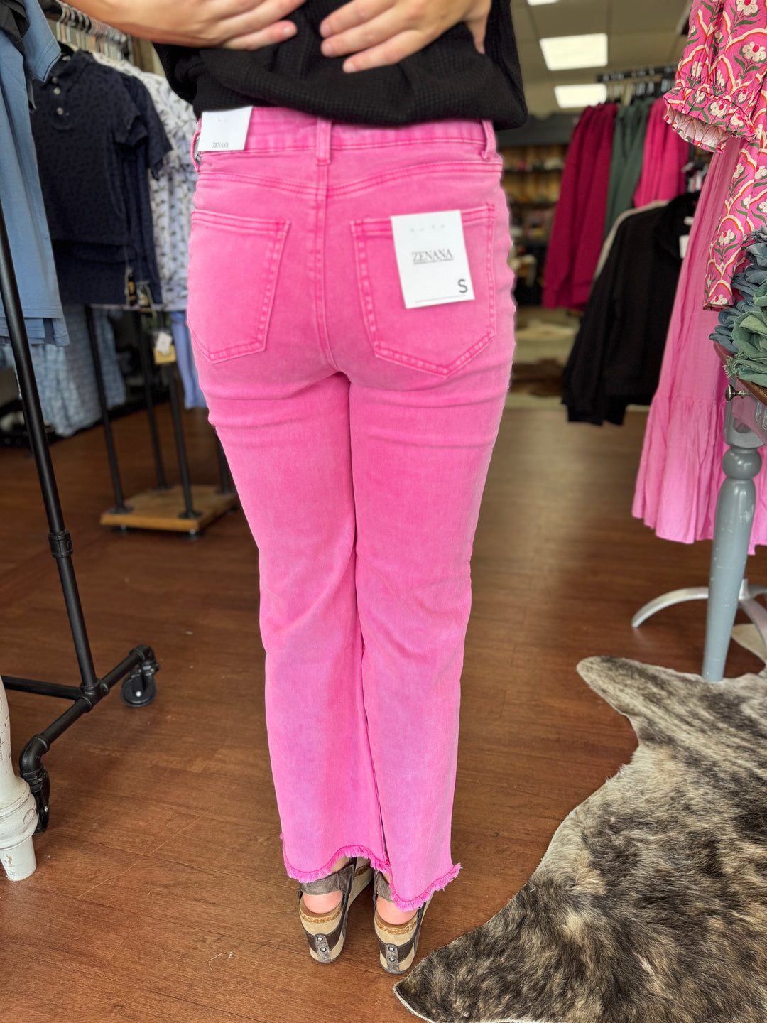 Ally Acid Washed High Waist Frayed Hem Flare Crop Pants