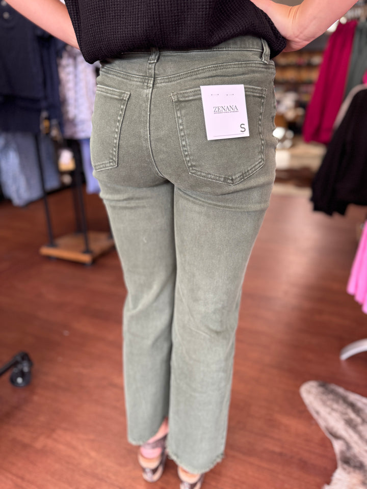 Ally Acid Washed High Waist Frayed Hem Flare Crop Pants