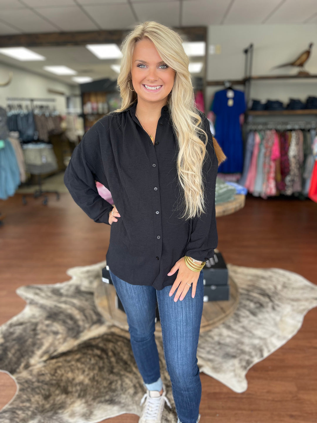 Black Button Down Blouse Top