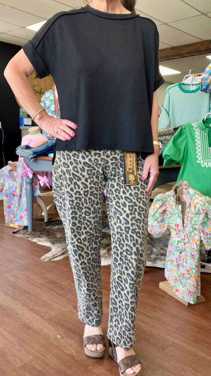 Risen Leopard Slouchy Ankle Barrel Pants