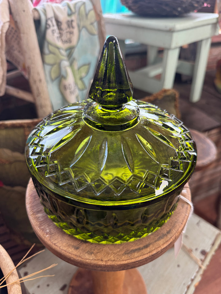 Vintage Avocado Green Glass Indiana Glass Candy Dish