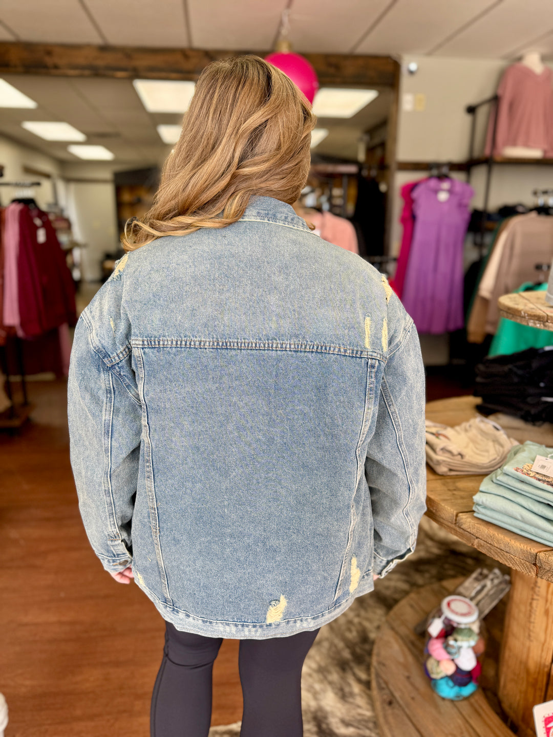 Plus Size Med Wash Distressed Classic Denim Jacket