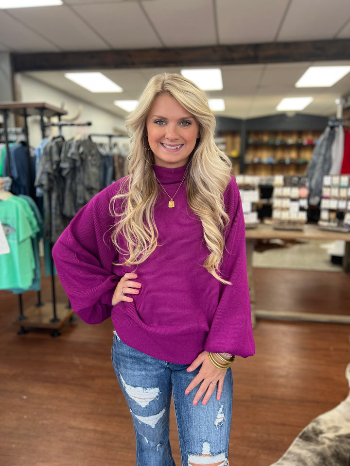 Magenta Dolman Mockneck Sweater