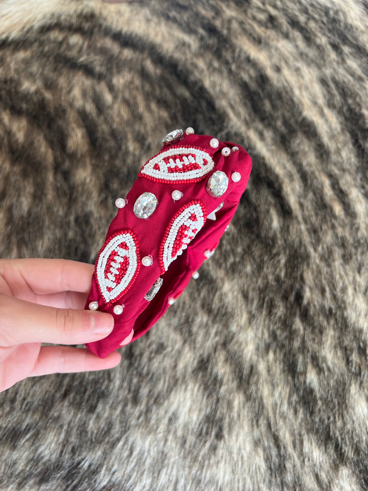 Burgundy Game Day Football Beaded Headband