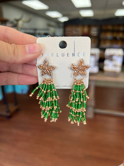 Bead Christmas Tree & Star Tassel Earrings