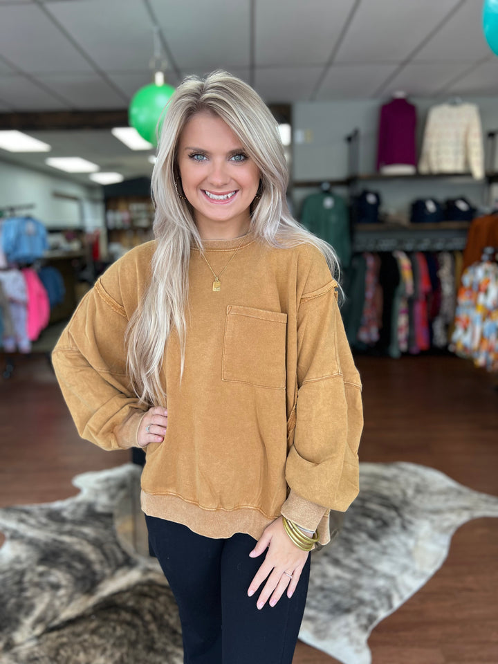 Oversized Mineral Wash Camel Sweatshirt