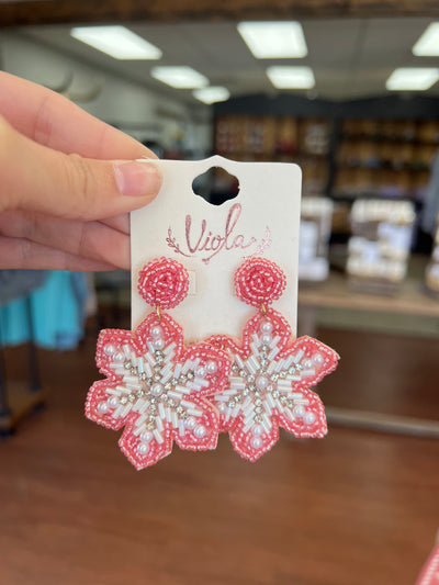 Pink Snowflake Seed Bead Earrings
