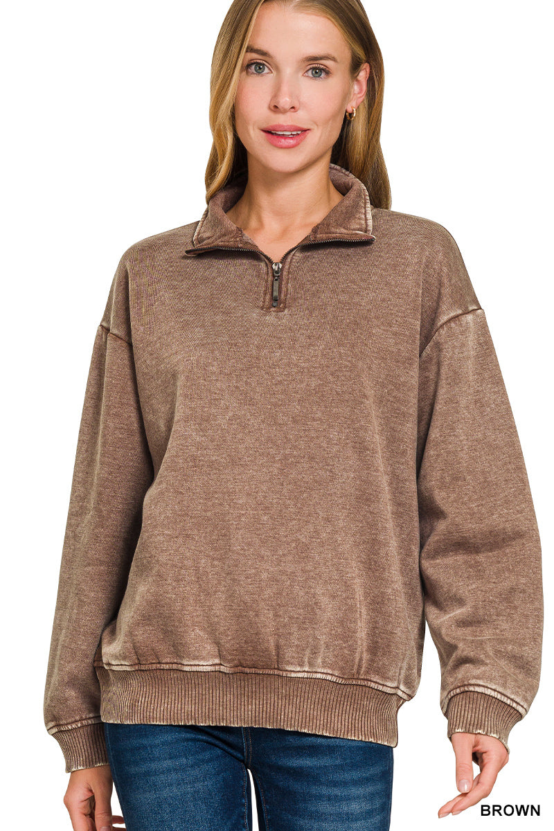 ACID WASH FLEECE HALF ZIP PULLOVER