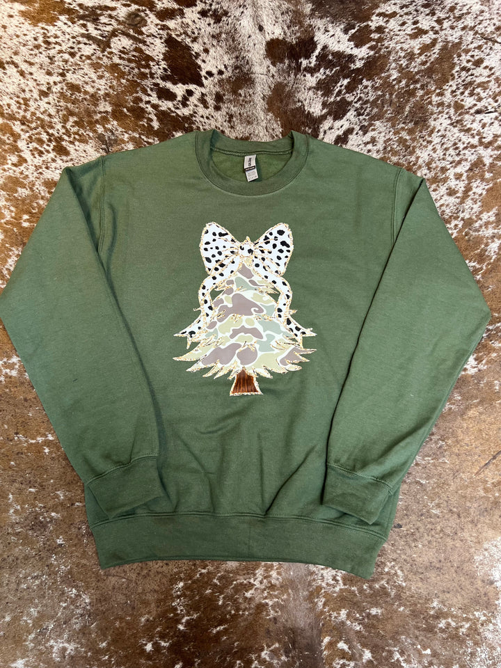 Camo Tree with Bow Crewneck Sweatshirt