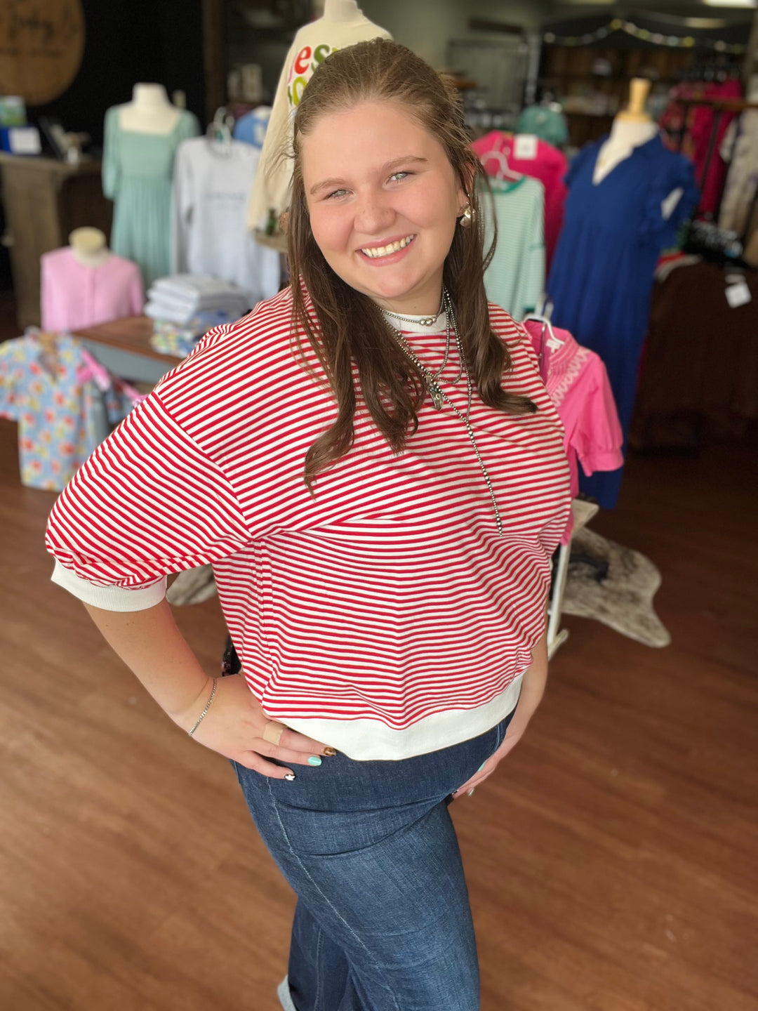 Kammie Striped 3/4 Sleeve Top