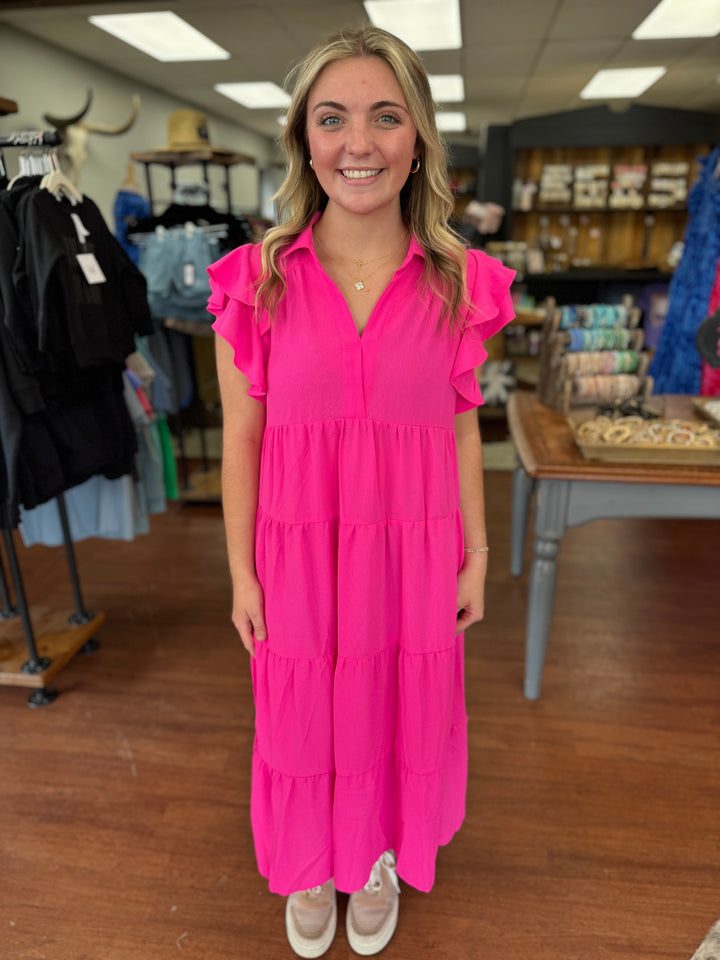 Miss Jade Midi Dress in Hot Pink