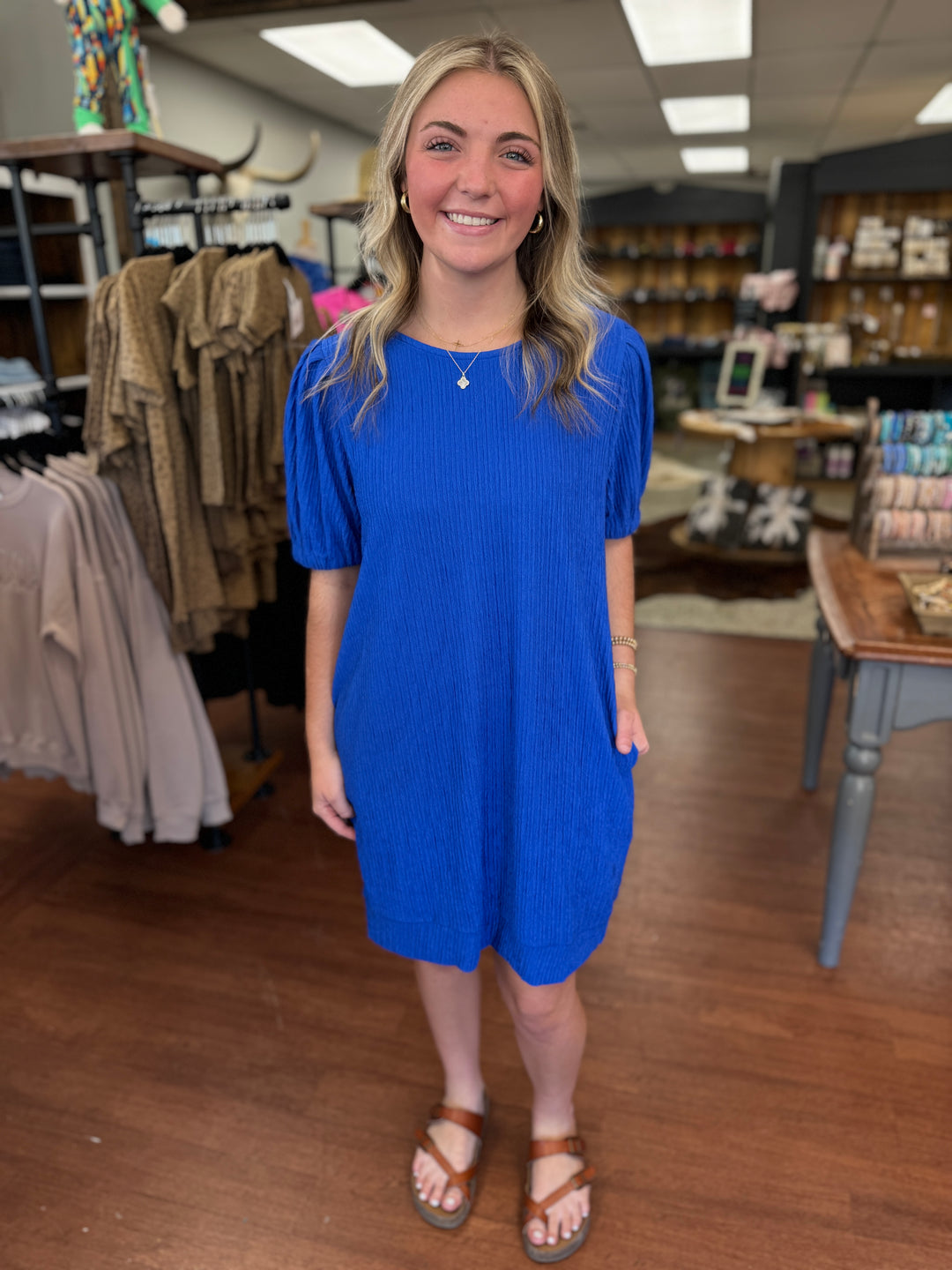 Textured Pocket Dress in Royal