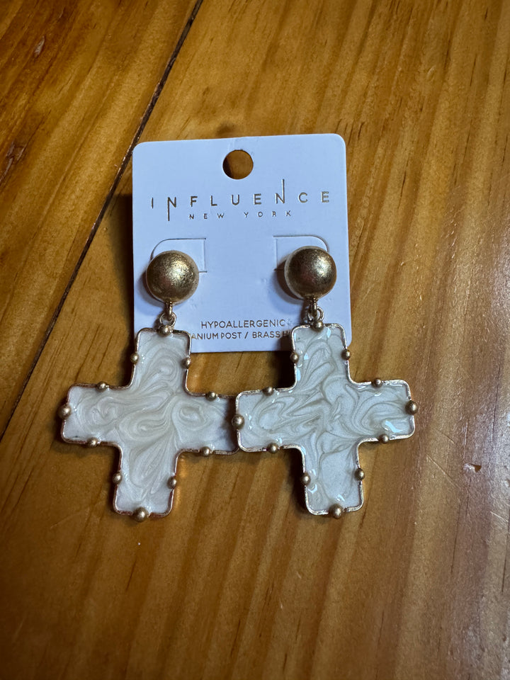 Dome & Decorative Marble Cross Earring