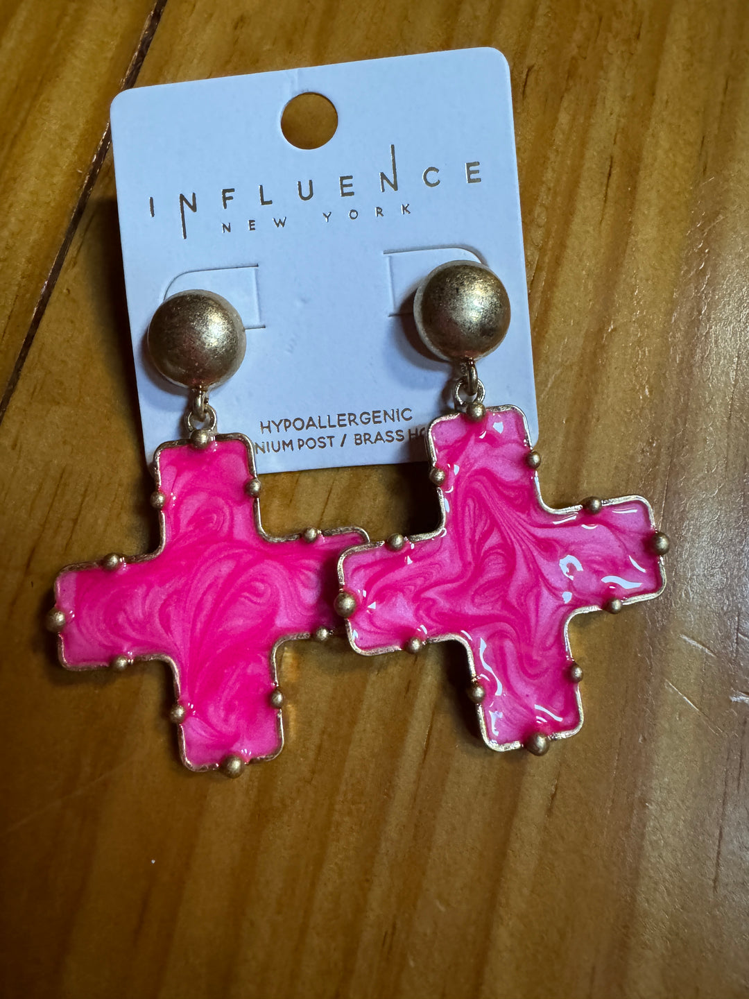 Dome & Decorative Marble Cross Earring