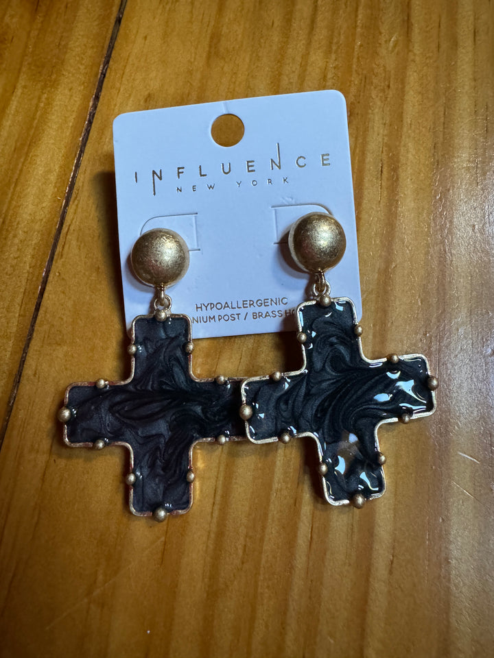 Dome & Decorative Marble Cross Earring