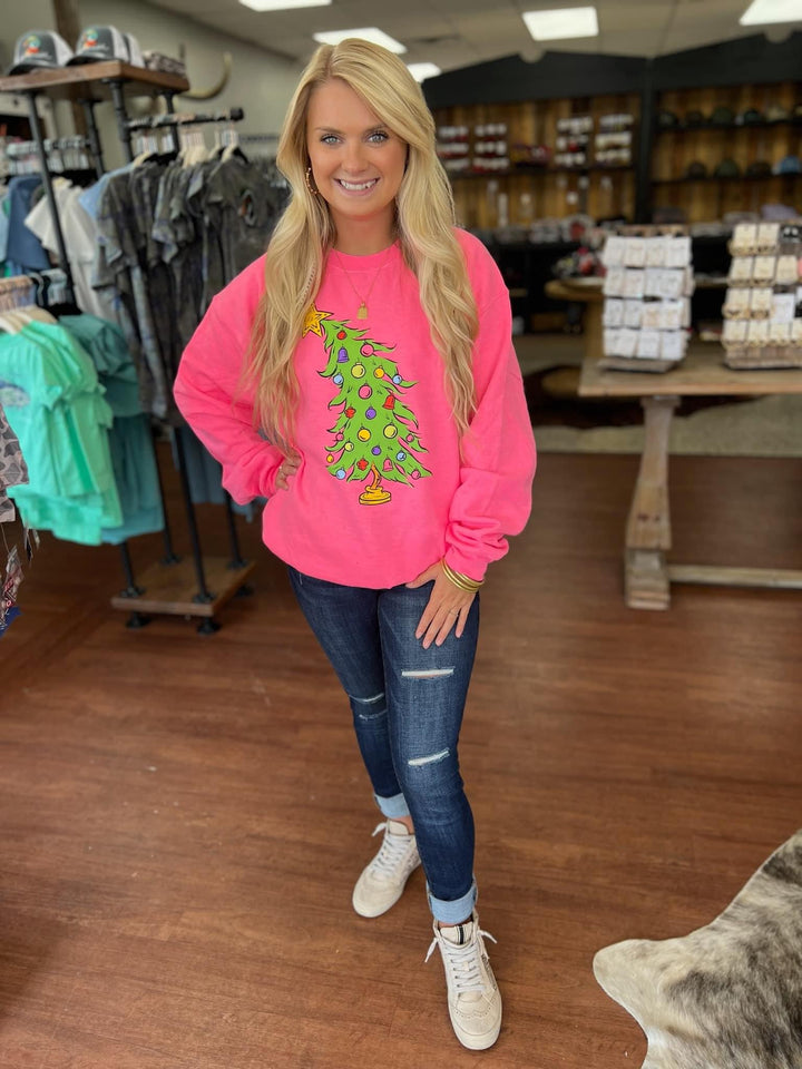 Neon Pink Christmas Tree Sweatshirt