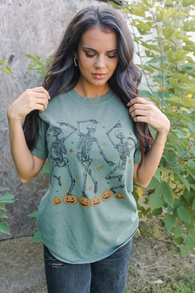 Dancing Skeletons Moss Comfort Color Tee