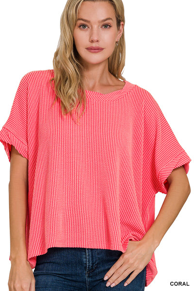 Textured Line Short Twisted Sleeve Top