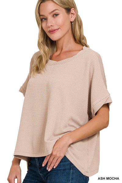 Textured Line Short Twisted Sleeve Top