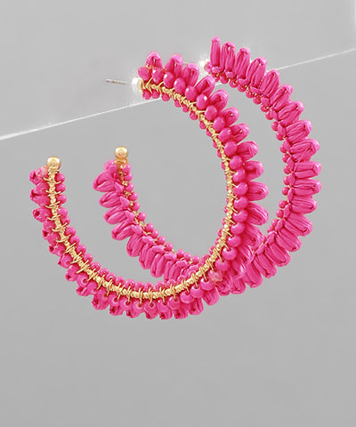 Raffia & Glass Beaded Hoops