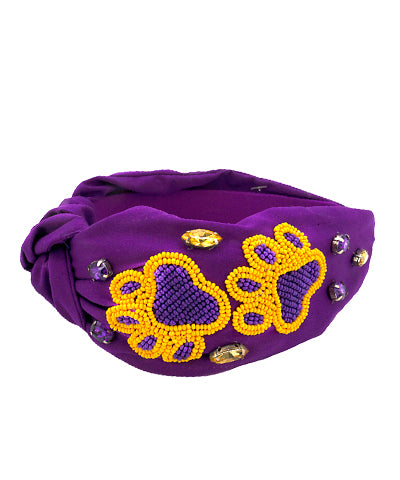 Purple & Gold Beaded Paw Headband