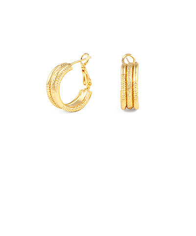 Triple Layered Texture Brass Hoops