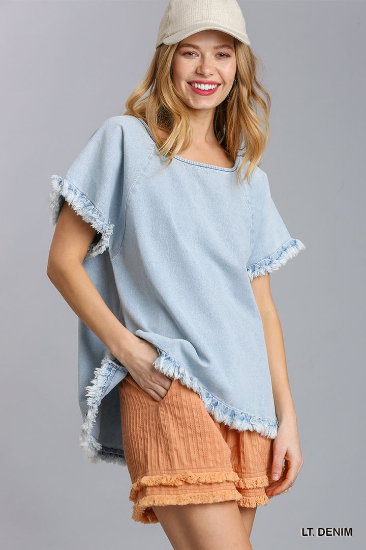 Denim Raw Hem Top