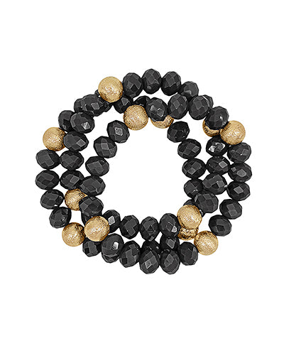 3 Row Satin Ball Accent Beads Bracelet
