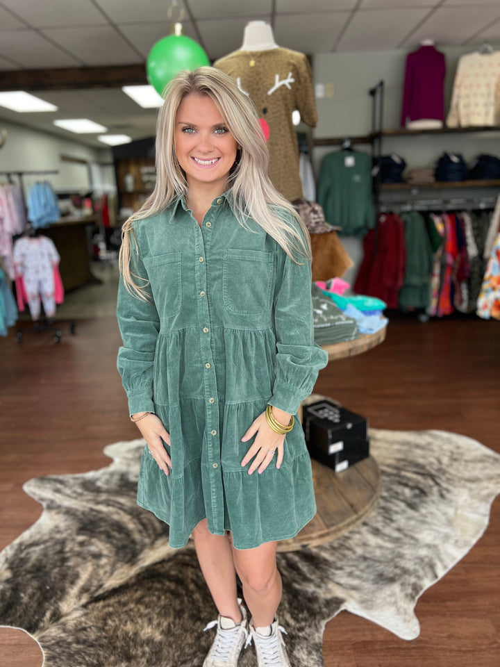 Corduroy Tiered Dress