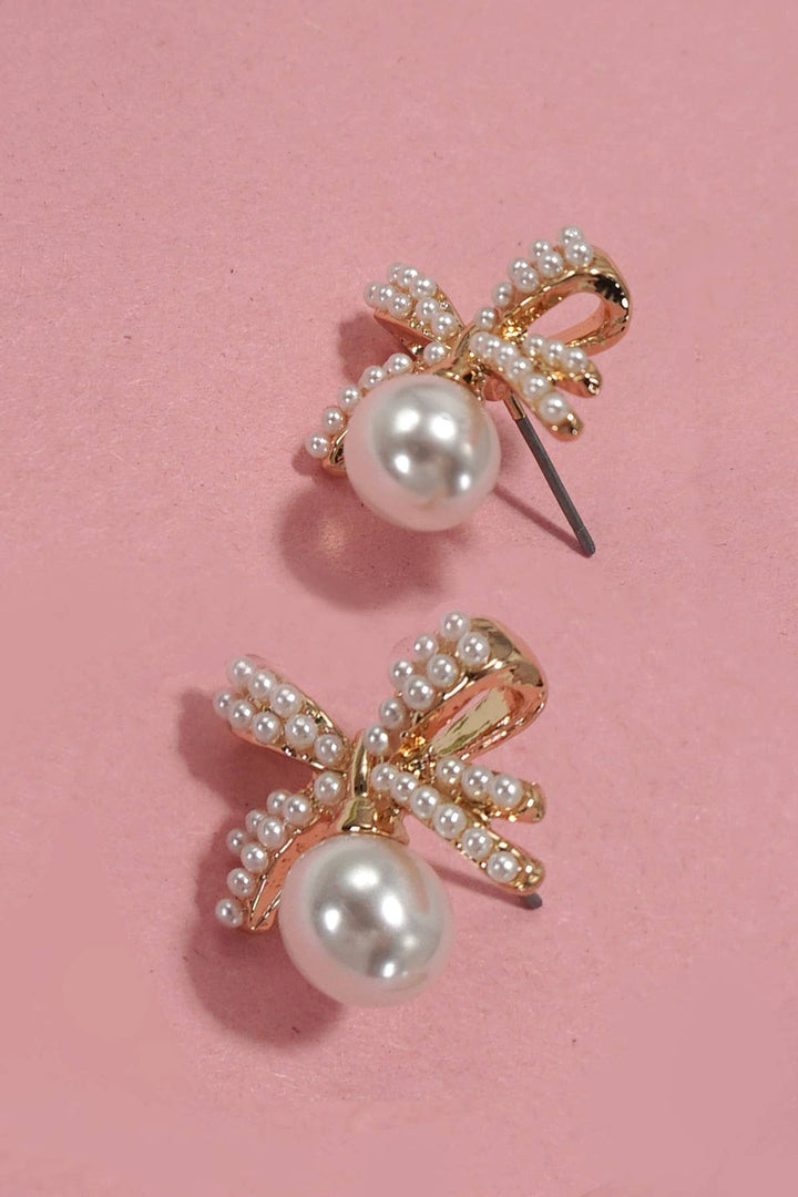 PEARL BOW STUD EARRINGS