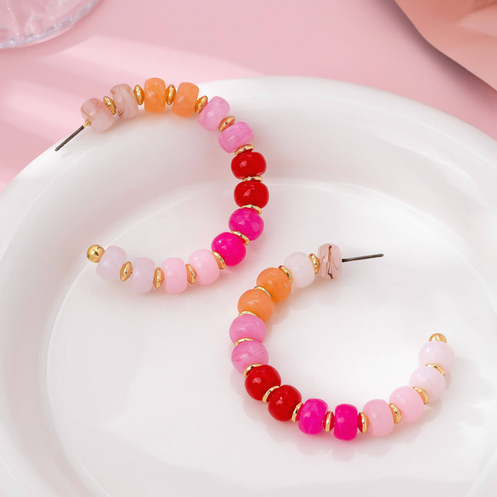 Rainbow Beaded Hoop Earrings | 80E62023