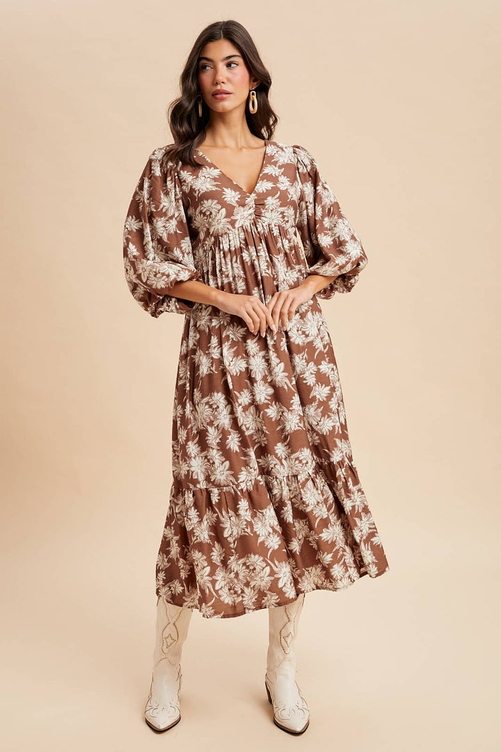V NECK FLORAL DRESS