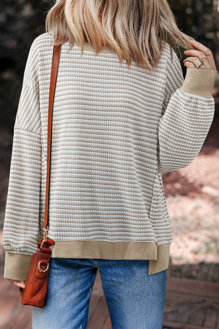 Stripe Ribbed Trim Long Sleeve Oversize Top