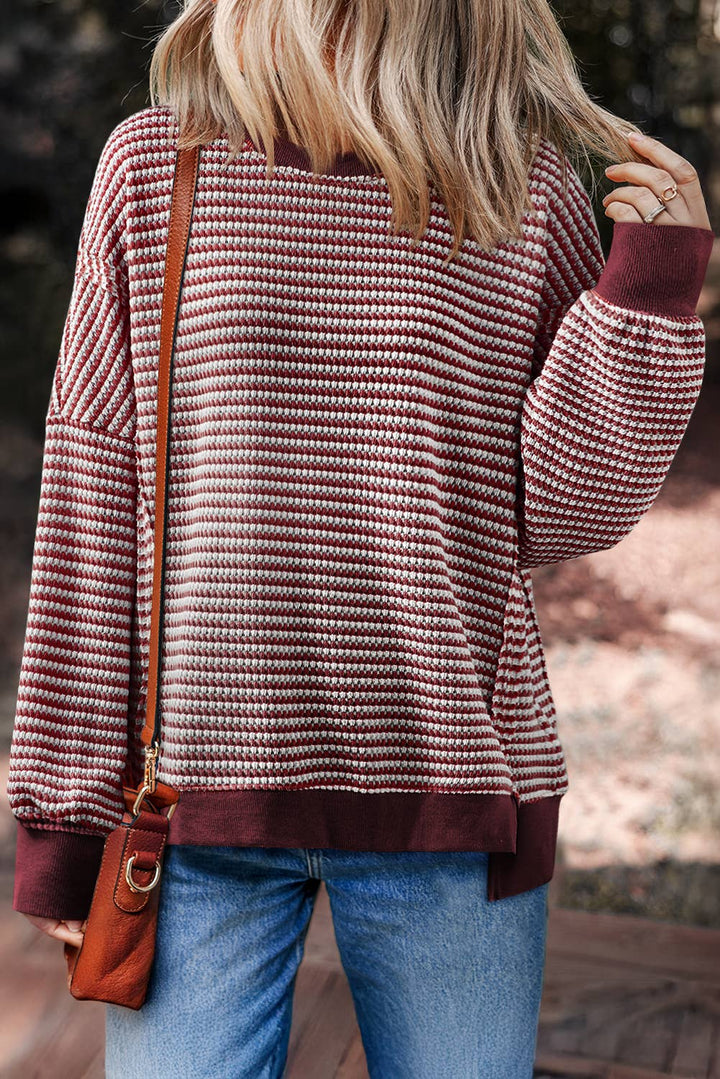 Stripe Ribbed Trim Long Sleeve Oversize Top