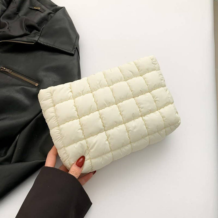 QUILTED PUFFY COSMETIC MAKEUP POUCH CLUTCH BAG