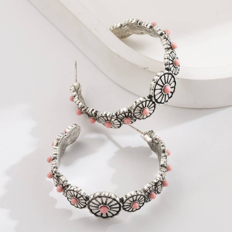 WESTERN TURQ STONE HOOP EARRINGS