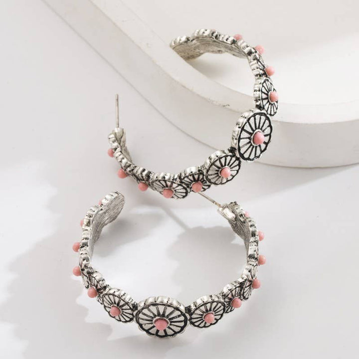 WESTERN TURQ STONE HOOP EARRINGS