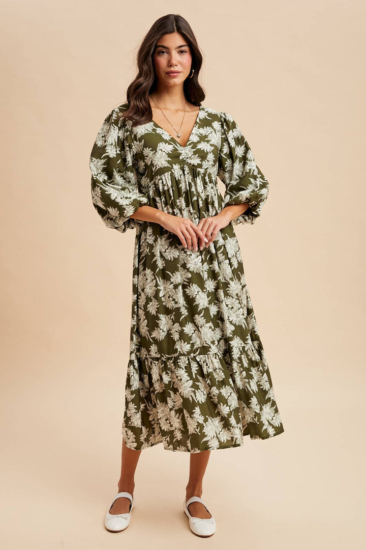 V NECK FLORAL DRESS